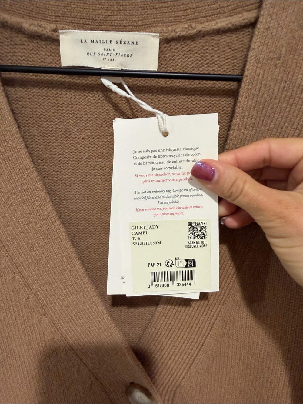 NEW • Sezane • Jady Classic V-Neck Pocket Button Cardigan Sweater - Camel - Picture 4 of 5